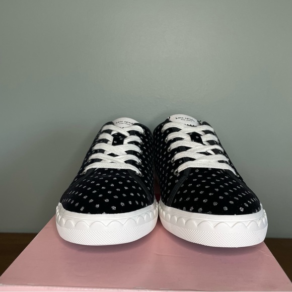 KATE SPADE Vale Black Silver Glitter Dotted Low Top Velvet Sneaker Scalloped 7.5 - Picture 8 of 16